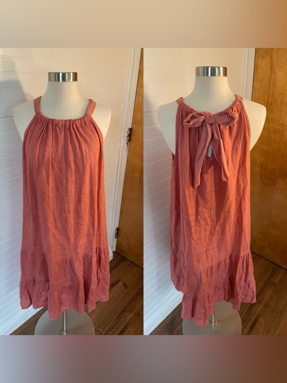 Bellambra Italy 100% Linen Rose Tiered Dress Size Medium